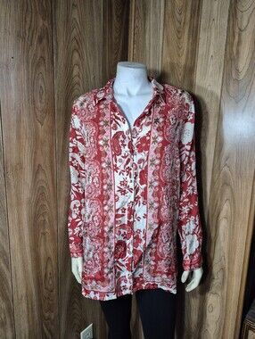 Johnny Was 100% Silk Button Blouse Sz XS